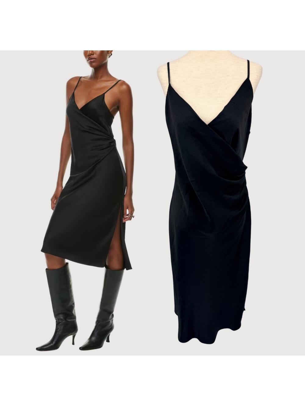 Aritzia Wilfred Satin Wrap Midi Dress
Black
